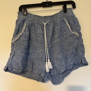 Casual Blue Linen Women's Shorts
